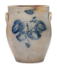 An I. M. Mead Two-Gallon Cobalt Decorated Stoneware Crock