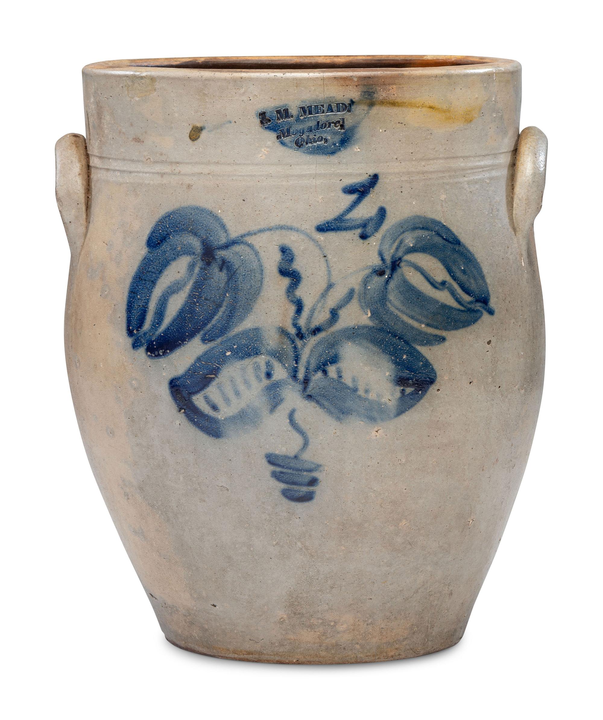 An I. M. Mead Two-Gallon Cobalt Decorated Stoneware Crock