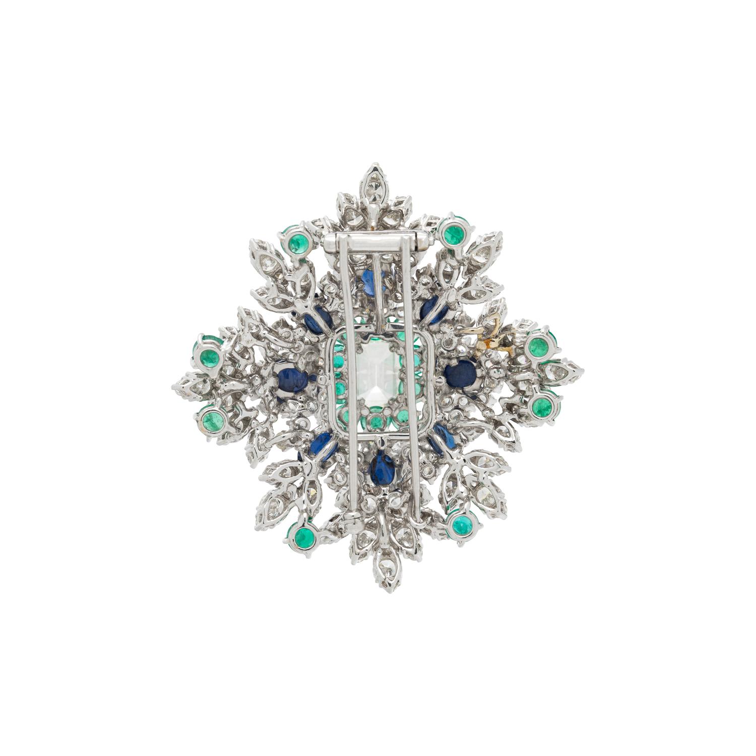 DIAMOND, EMERALD, AND SAPPHIRE BROOCH