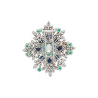 DIAMOND, EMERALD, AND SAPPHIRE BROOCH
