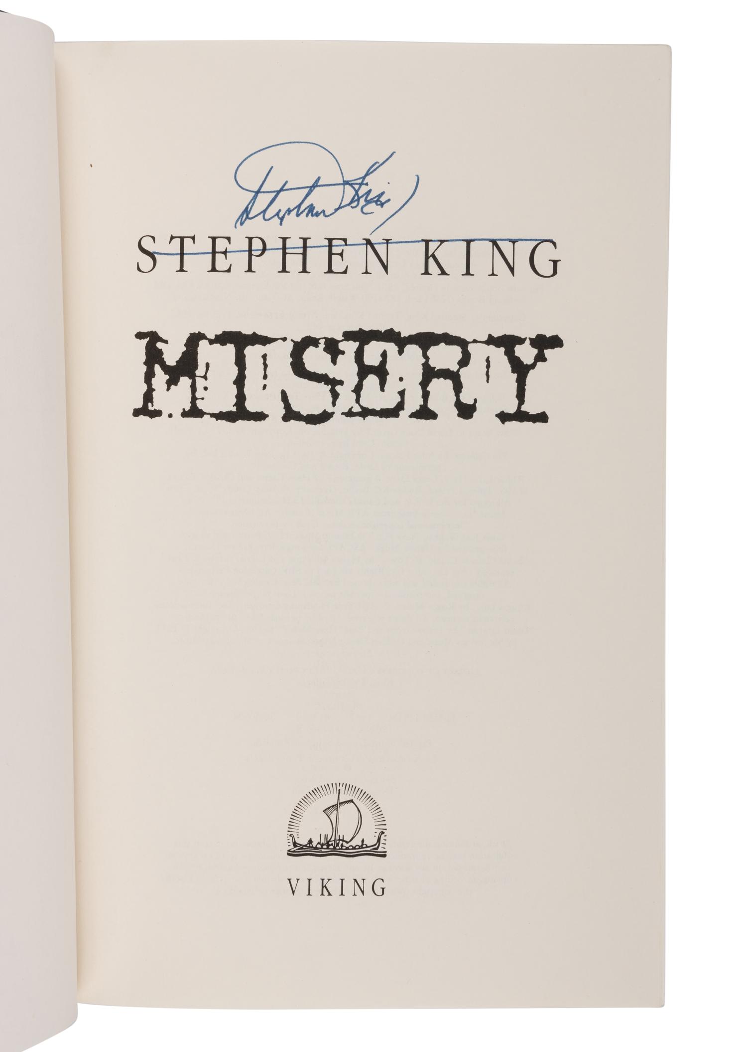 KING, Stephen (b. 1947). Misery. New York: Viking, 1987.