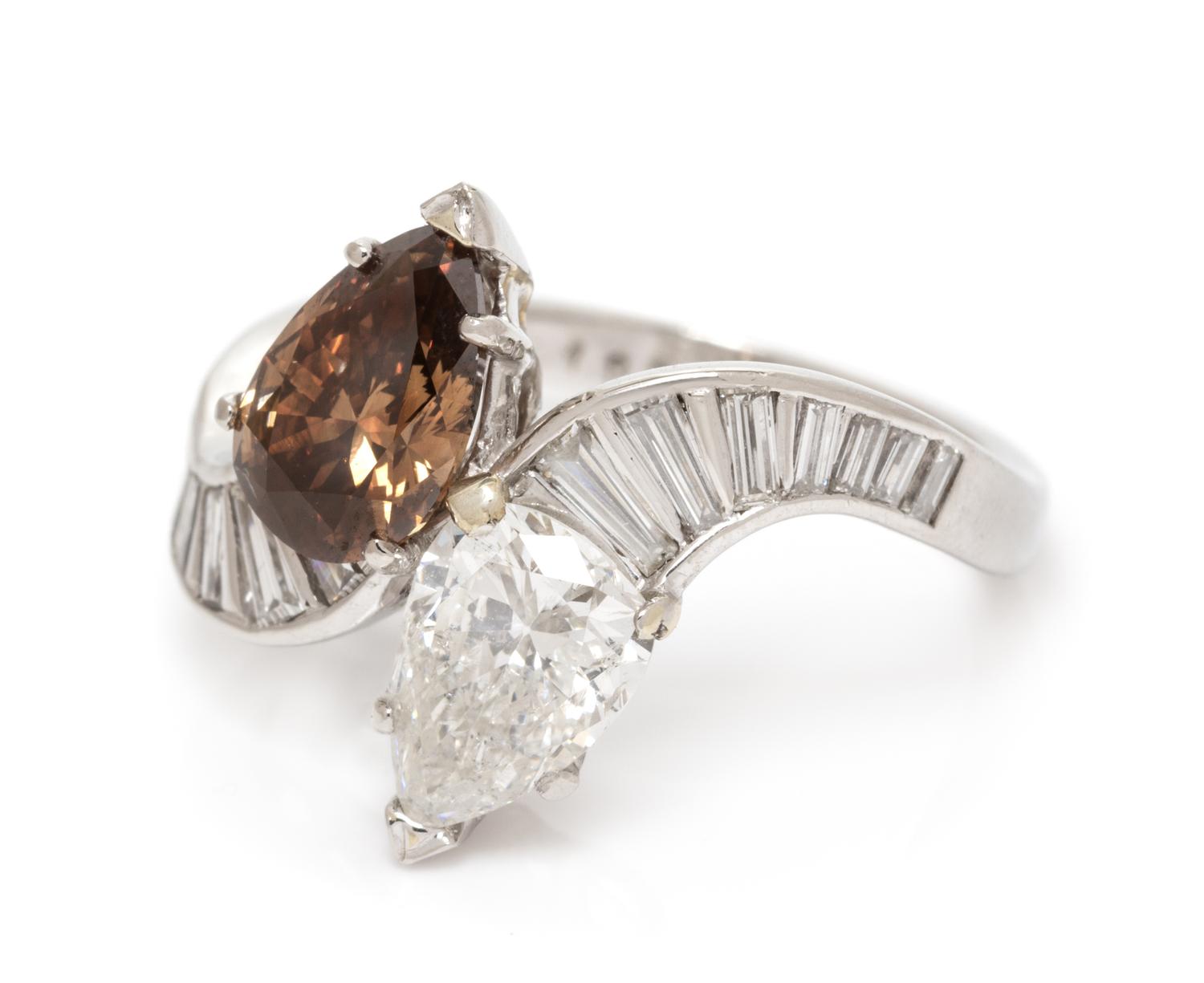 A Platinum, Diamond and Colored Diamond 'Toi et Moi' Ring, 5.90 dwts.