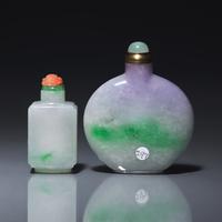 Two Chinese Jadeite Snuff Bottles, 19th to 20th Century 晚清-民國 翡翠鼻烟壺兩支