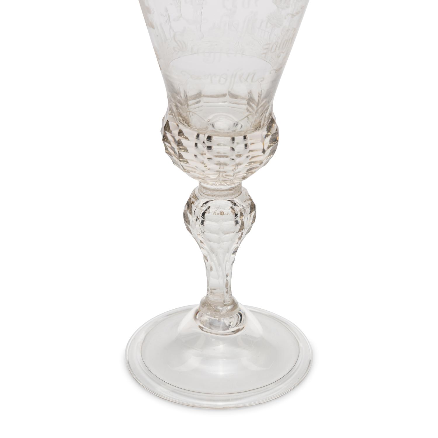 A German Engraved and Faceted Glass Wine Stem