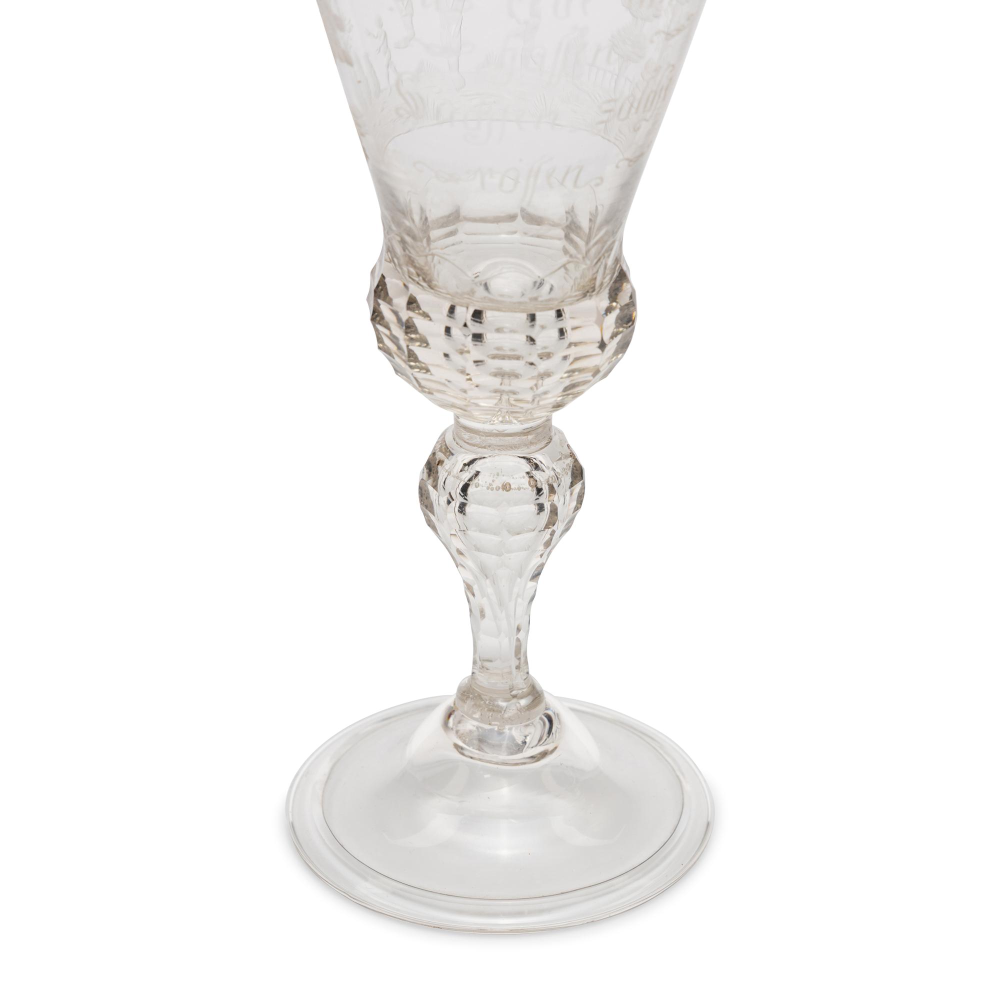 A German Engraved and Faceted Glass Wine Stem
