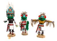 Three Hopi Carved Kachina Dolls, Joe Gash Height of tallest 19 inches.