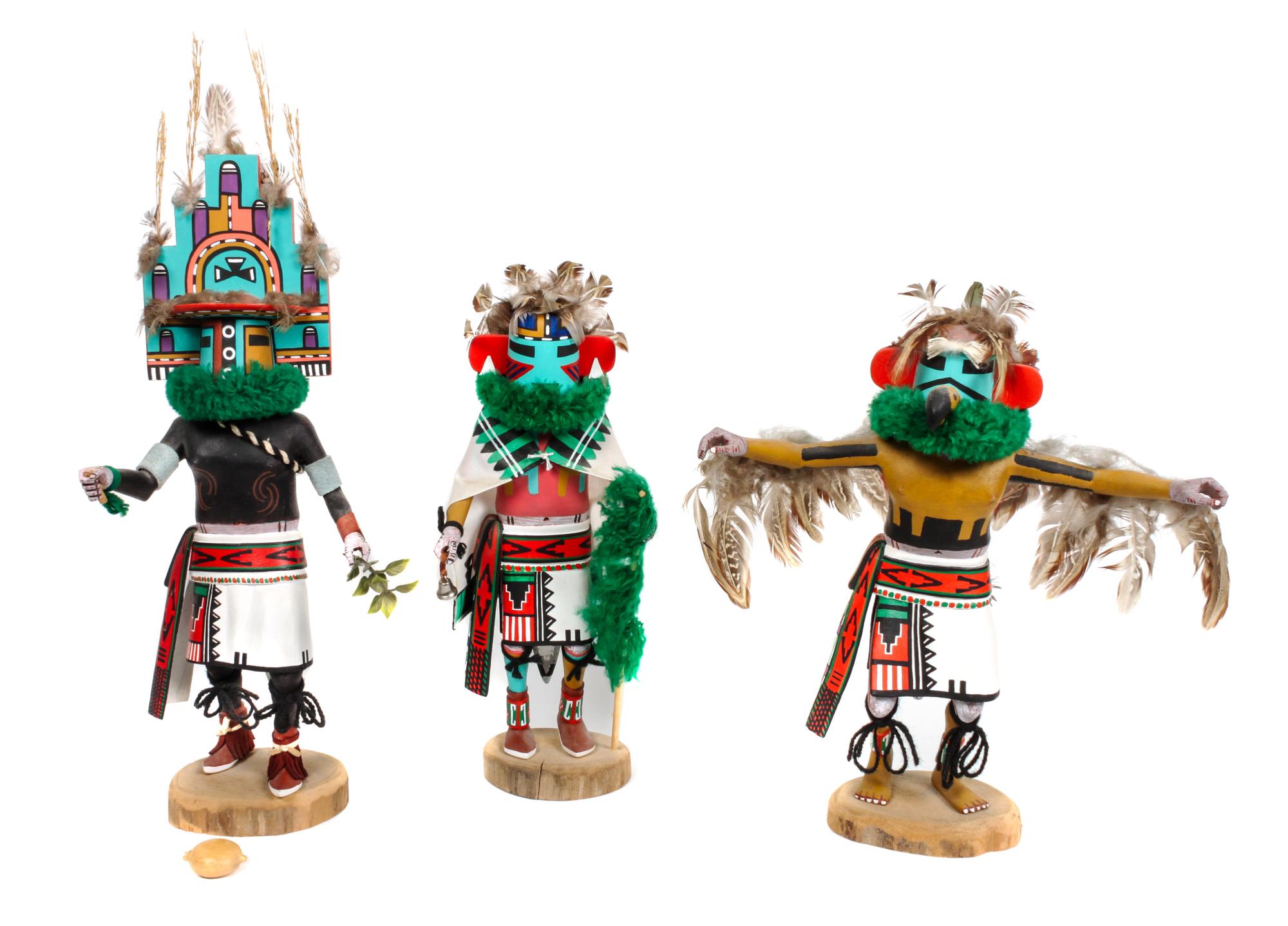 Three Hopi Carved Kachina Dolls, Joe Gash Height of tallest 19 inches.