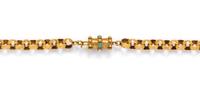 A Victorian Yellow Gold and Turquoise Muff Longchain,