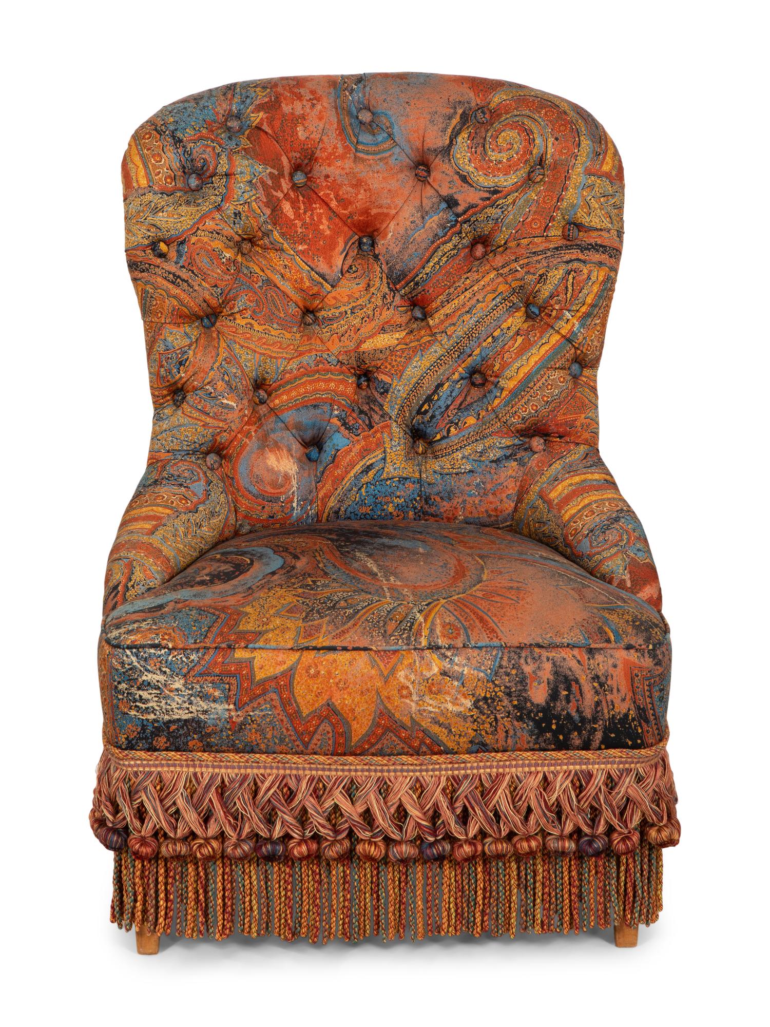 A Button-Tufted Balloon-Back Chair