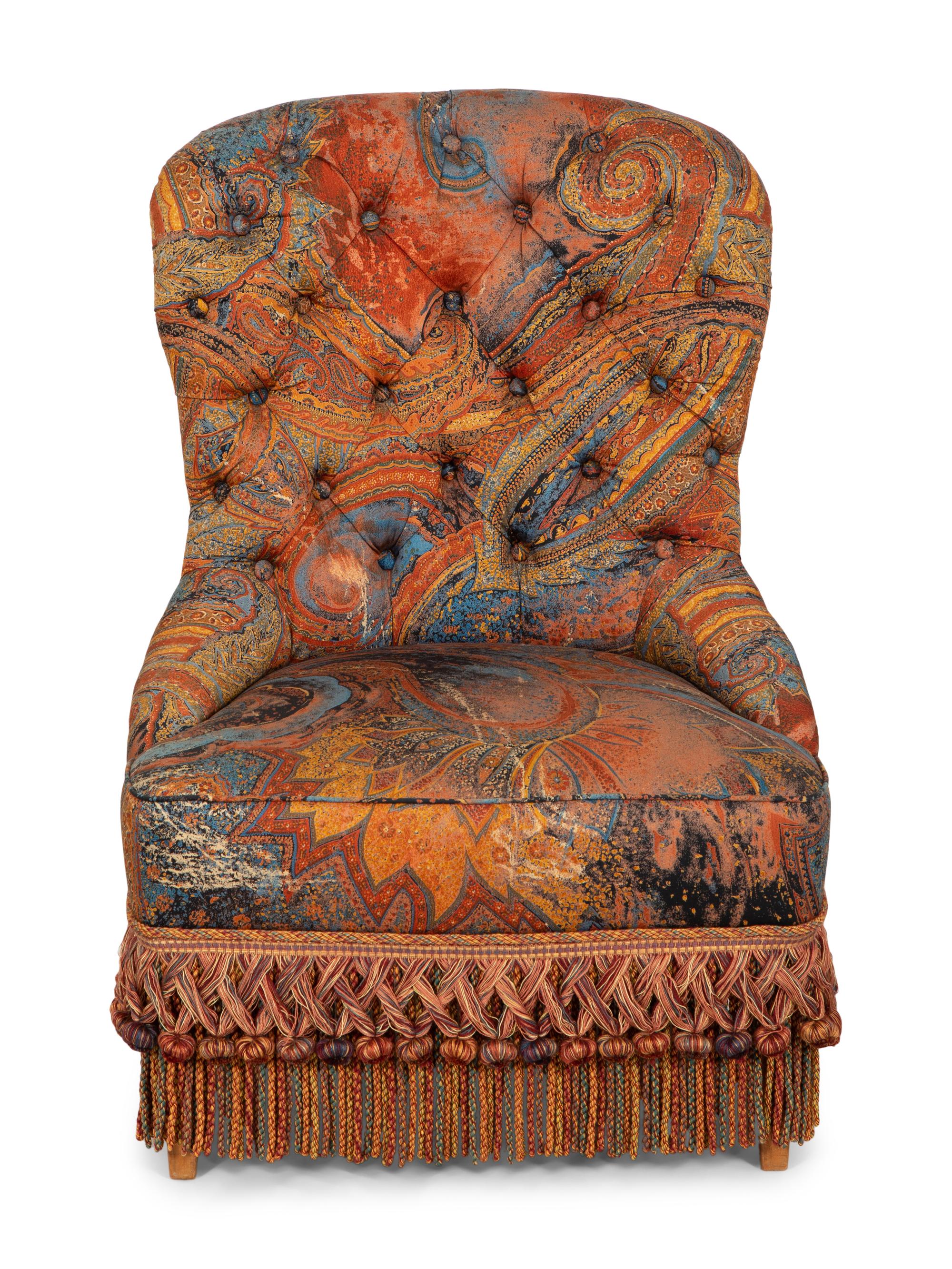 A Button-Tufted Balloon-Back Chair