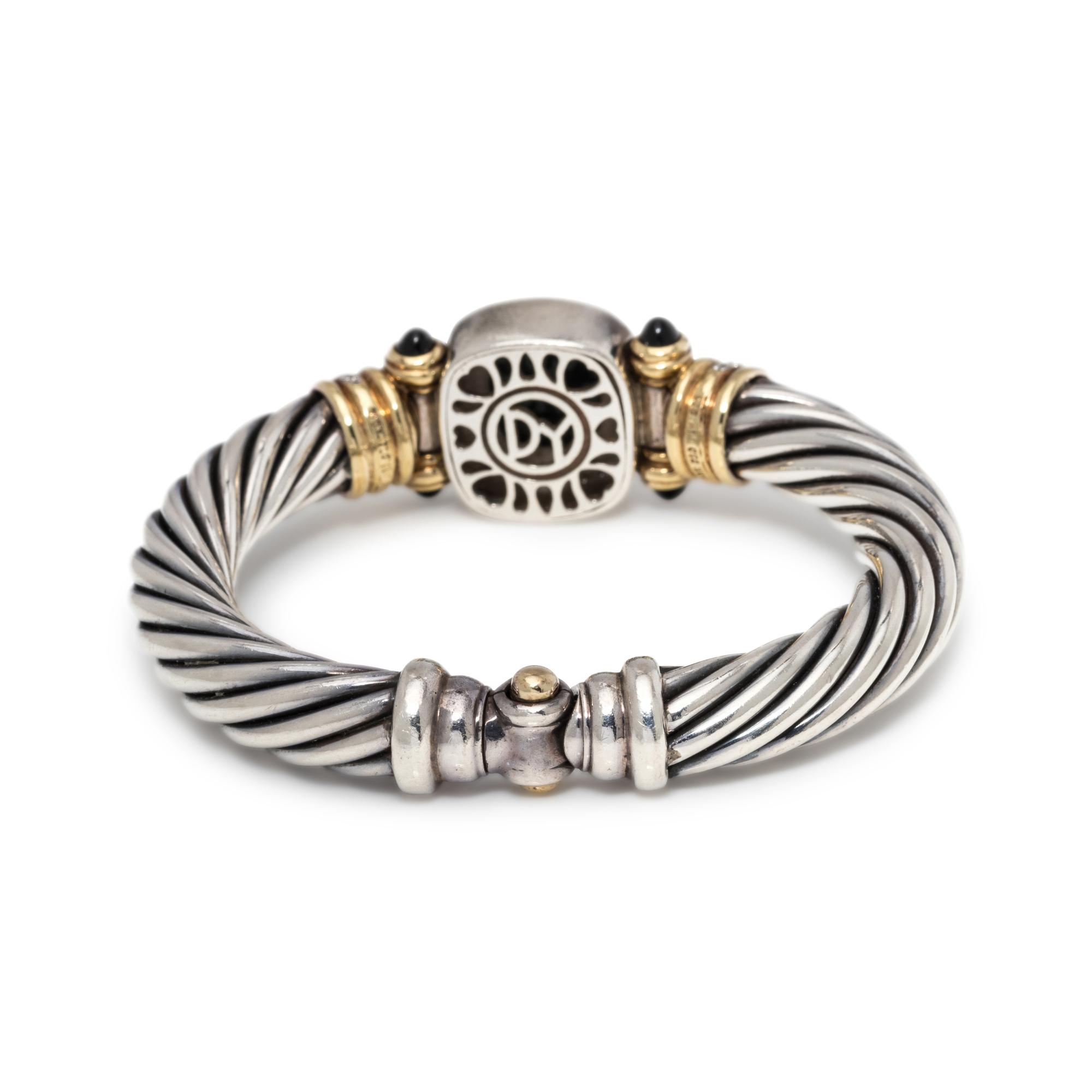 DAVID YURMAN, STERLING SILVER, YELLOW GOLD, ONYX AND DIAMOND CUFF BRACELET
