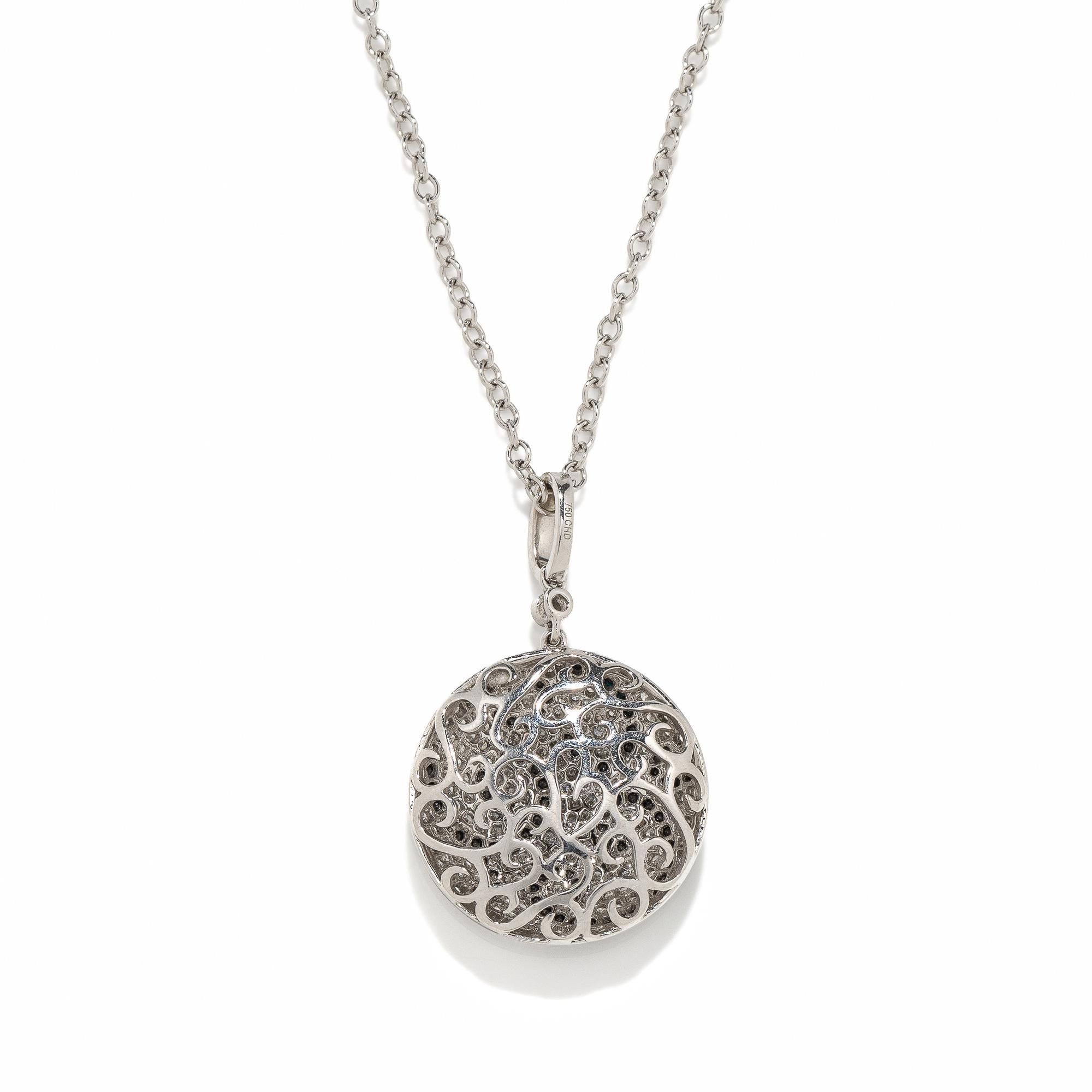 DIAMOND, BLACK DIAMOND, AND WHITE GOLD PENDANT NECKLACE