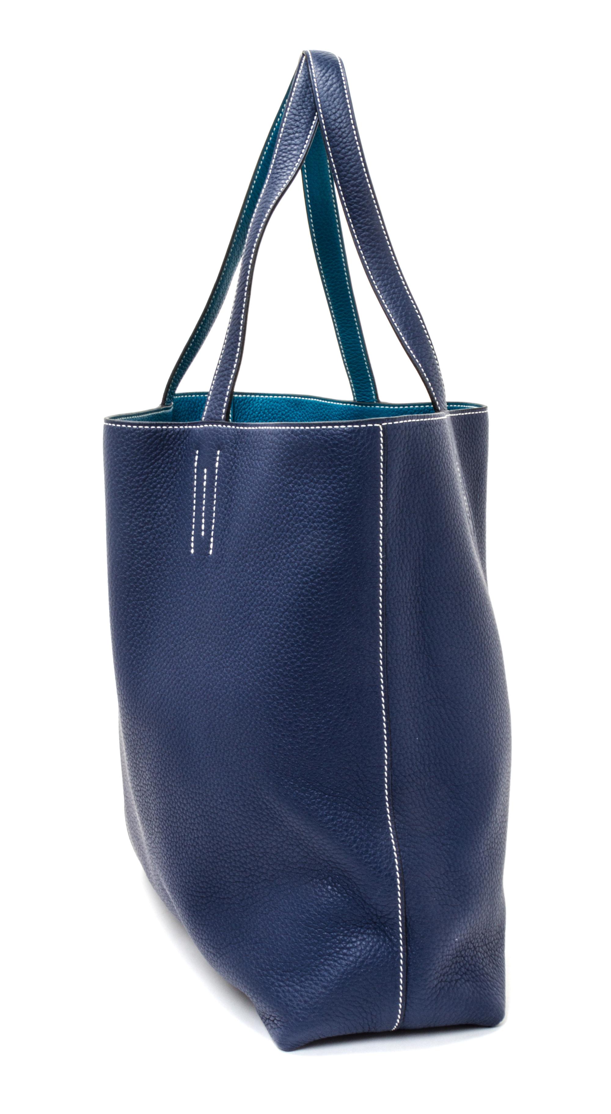 An Hermes Bleu Izmir/Bleu Sapphire 45cm Taurillon Clemence Double Sens Tote, 17.5" x 15.5" x 5".