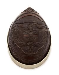 A Portuguese Carved Coconut Shell on Silver Plate Base — 19TH CENTURY