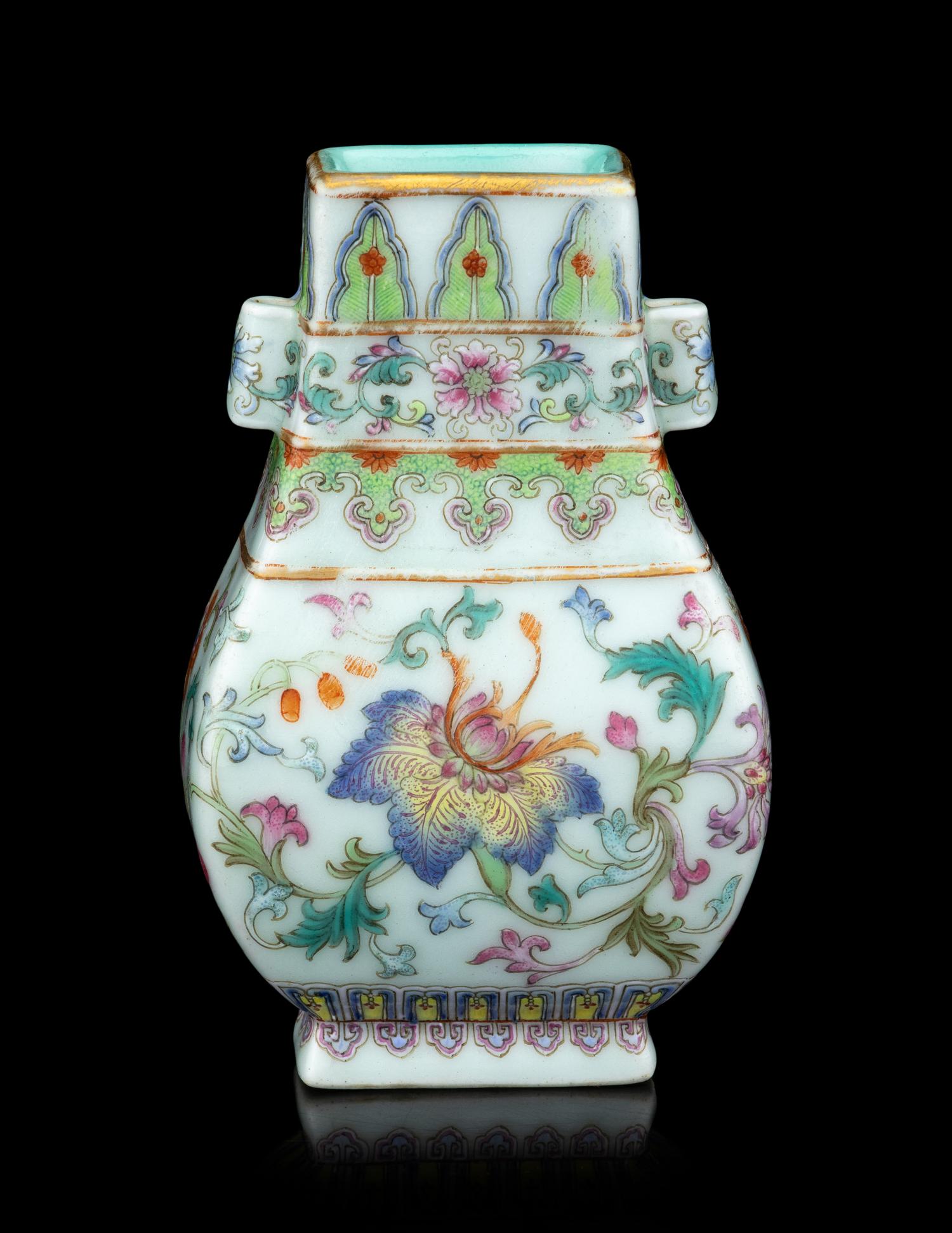 A Small Familled Rose Porcelain Hu Vase