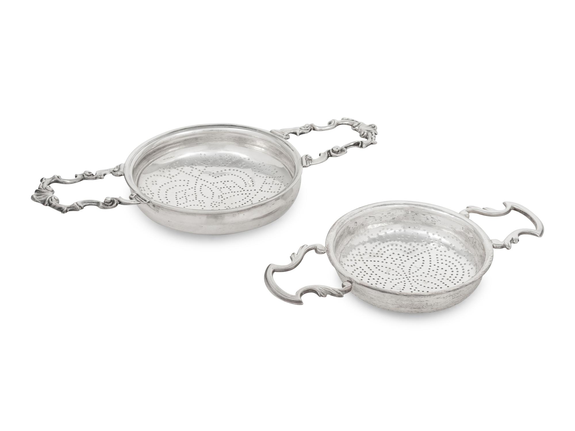 Two English Silver Punch Strainers
