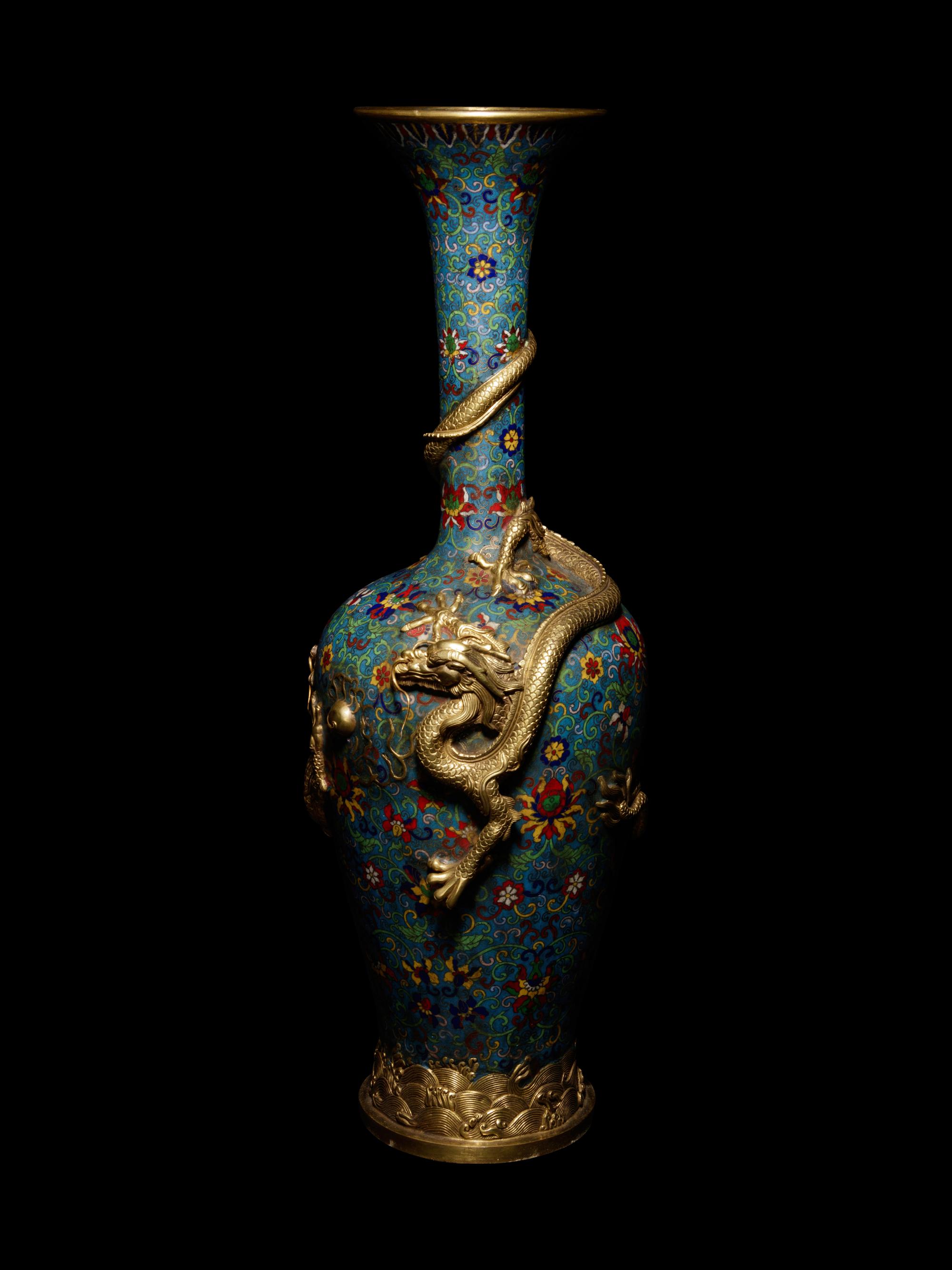 A Gilt Bronze and Cloisonné Enamel 'Dragon' Vase