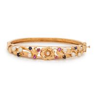 YELLOW GOLD AND GEMSTONE BANGLE BRACELET
