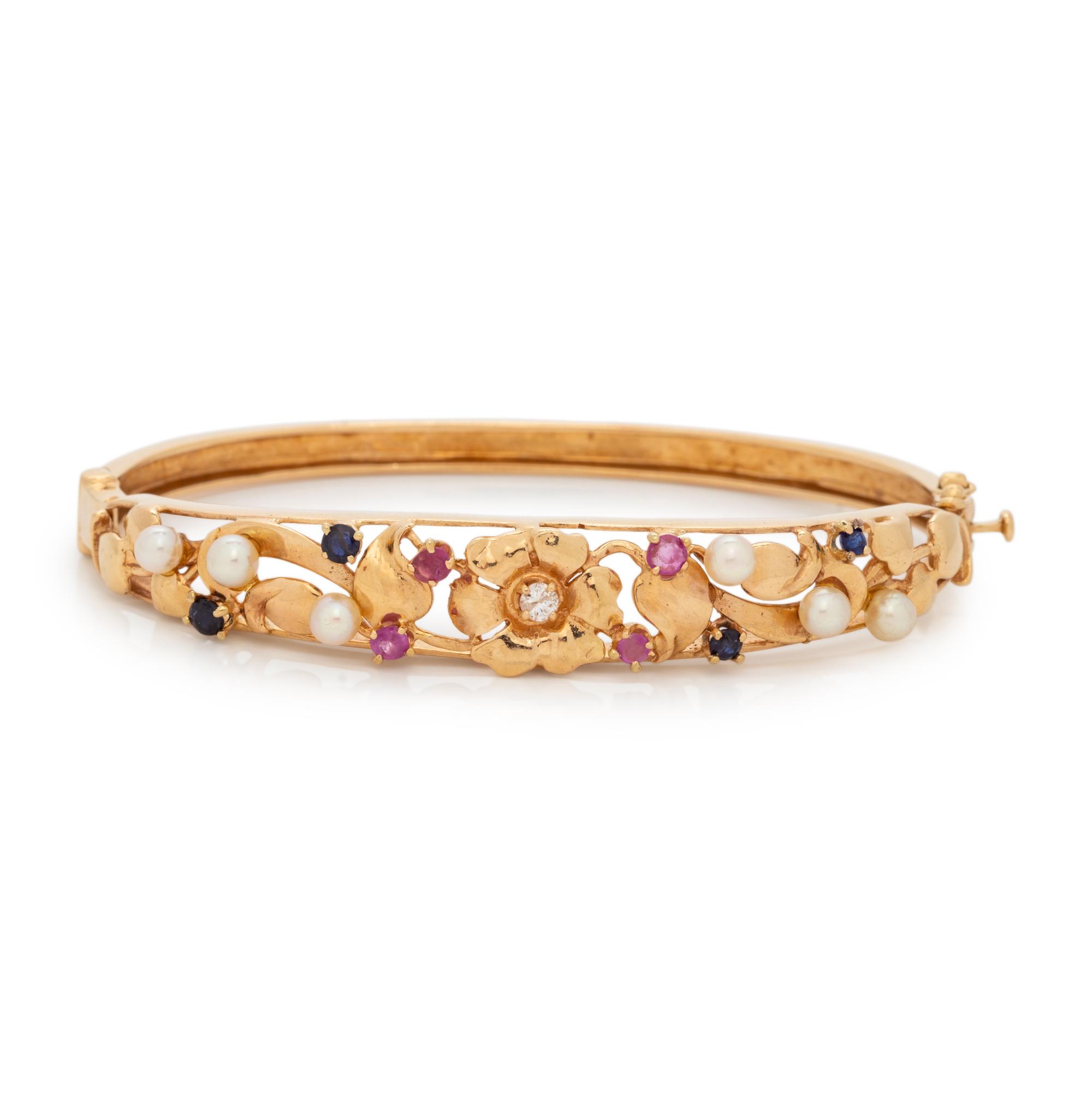 YELLOW GOLD AND GEMSTONE BANGLE BRACELET