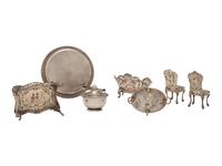 Thirteen Miniature Silver Furniture Articles
