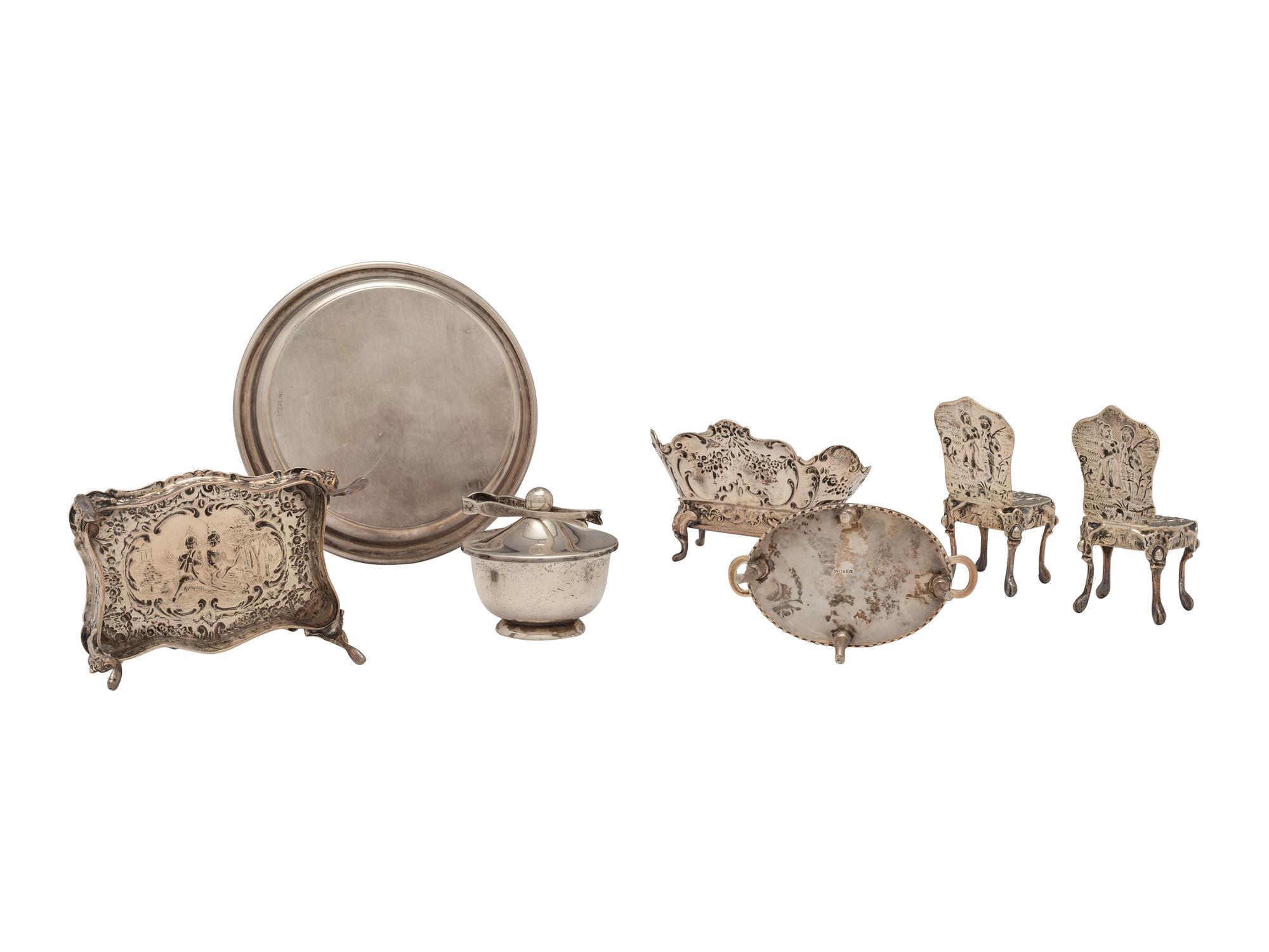 Thirteen Miniature Silver Furniture Articles