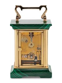 An Asprey and Co. Malachite and Brass Carriage Clock