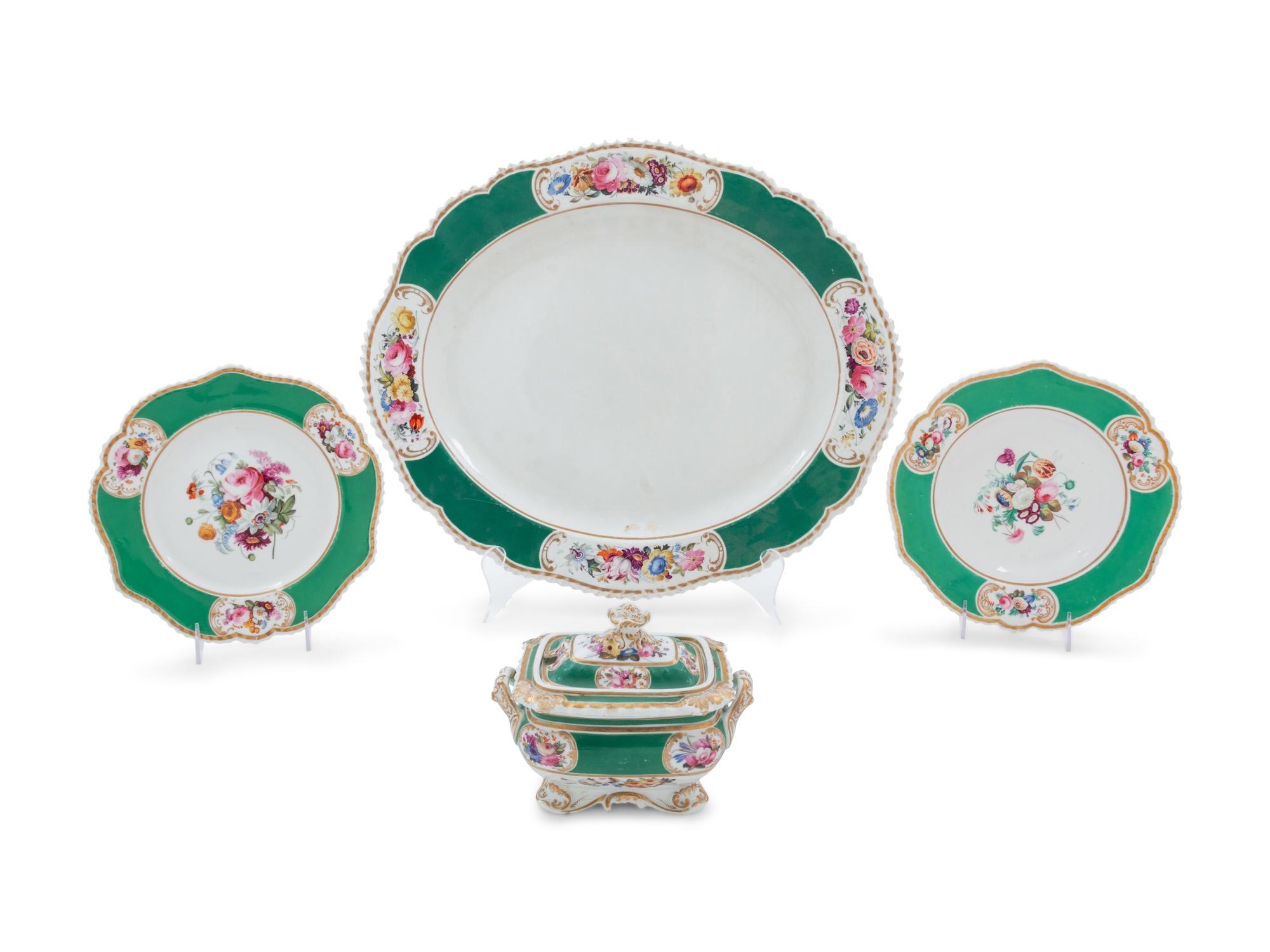 A Chamberlain's Worcester Painted and Parcel Gilt Porcelain Dinner Service