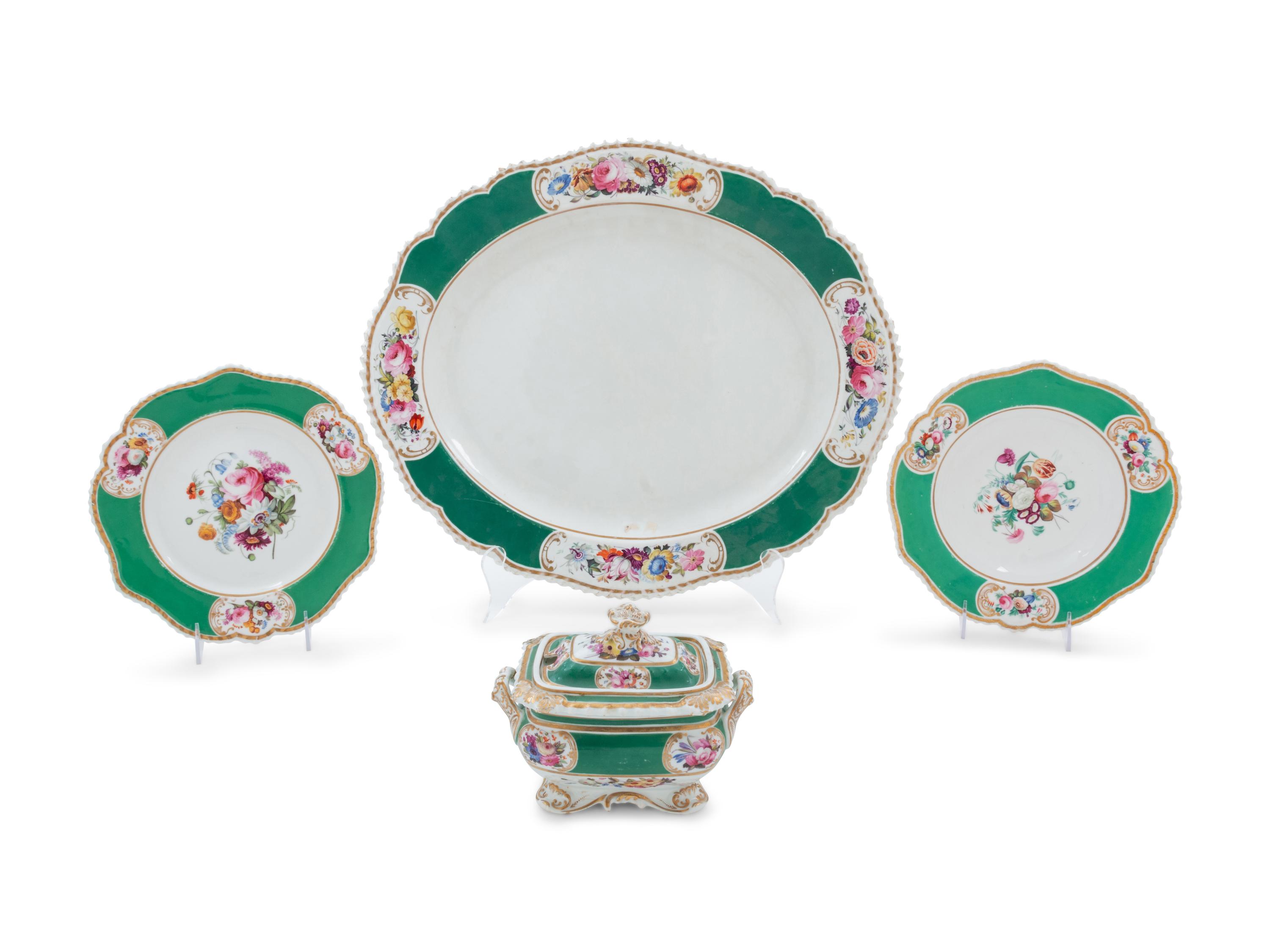 A Chamberlain's Worcester Painted and Parcel Gilt Porcelain Dinner Service