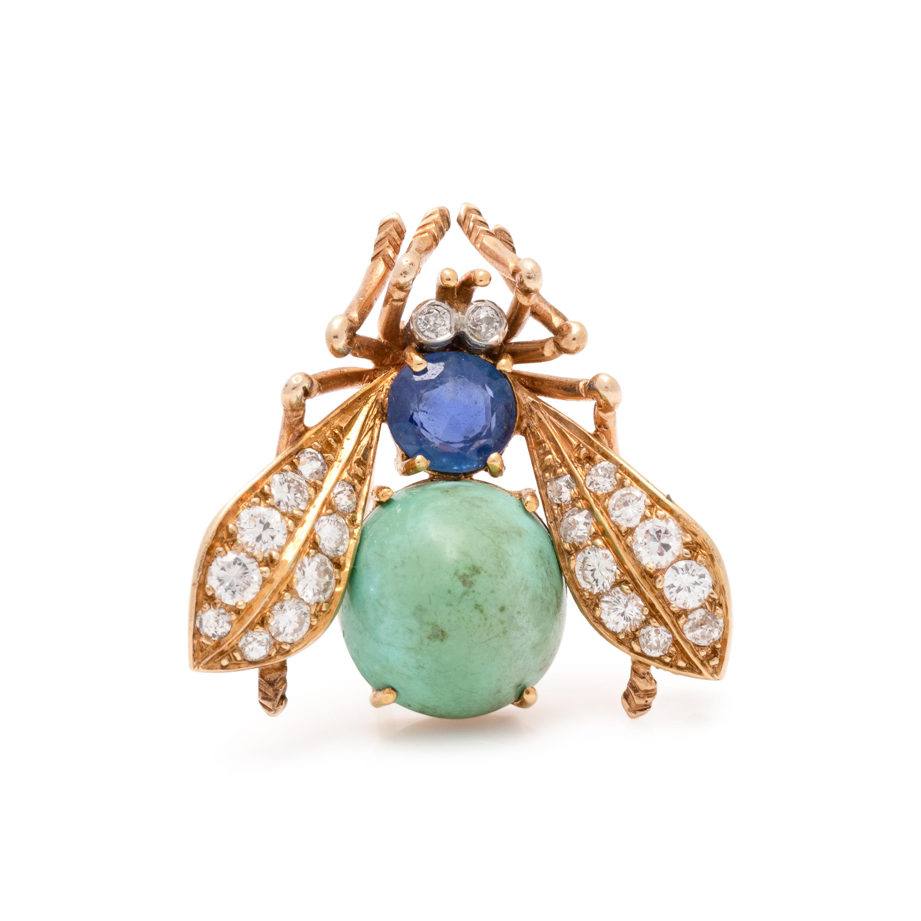 VAN CLEEF & ARPELS, TURQUOISE, SAPPHIRE AND DIAMOND INSECT BROOCH