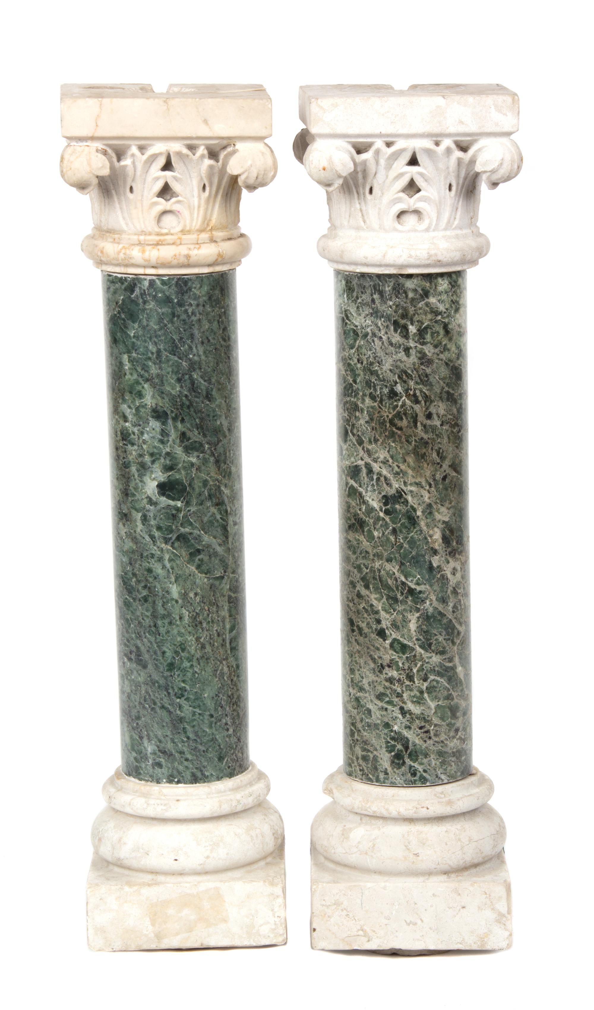 A Pair of Italian Marble Columns Height 17 inches. — LATE 19TH/20TH CENTURY