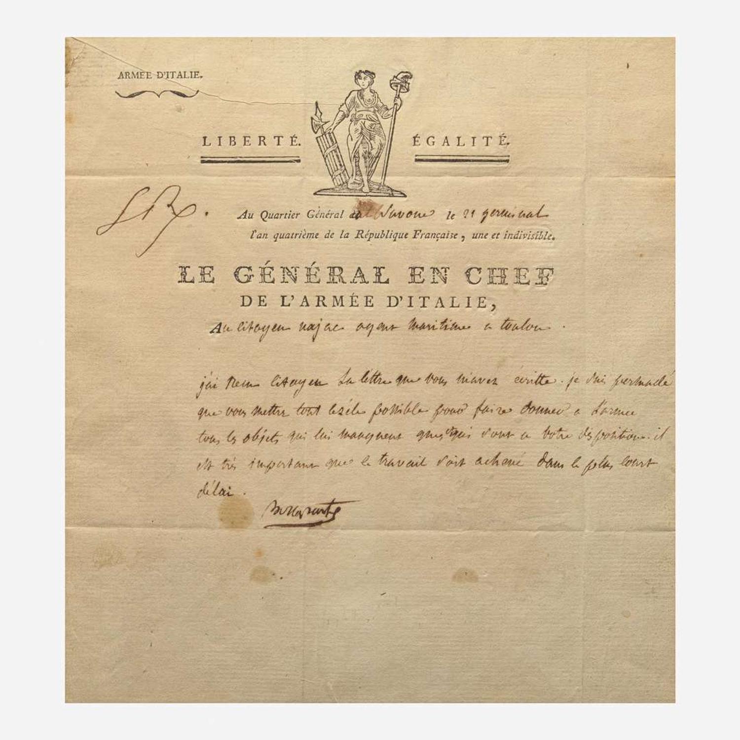 Bonaparte, Napoleon Partially-Printed Document, signed