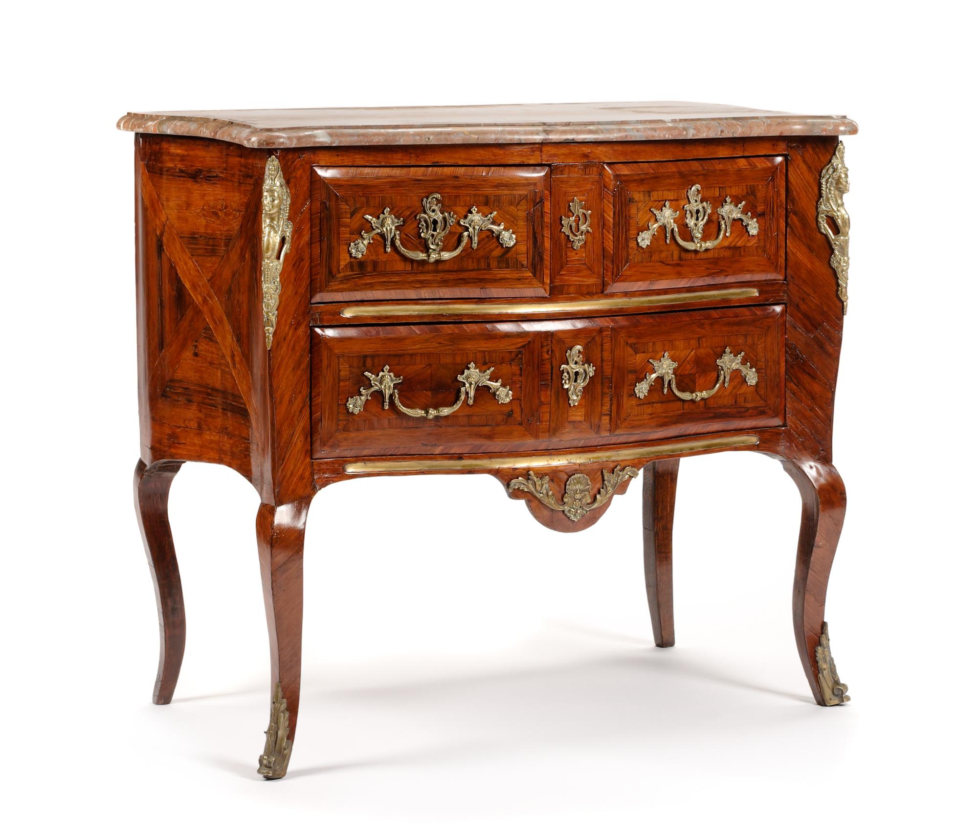 A Regence Style Gilt Bronze Mounted Commode Height 34 1/2 x width 37 1/2 x depth 20 1/2 inches. — 18TH/19TH CENTURY