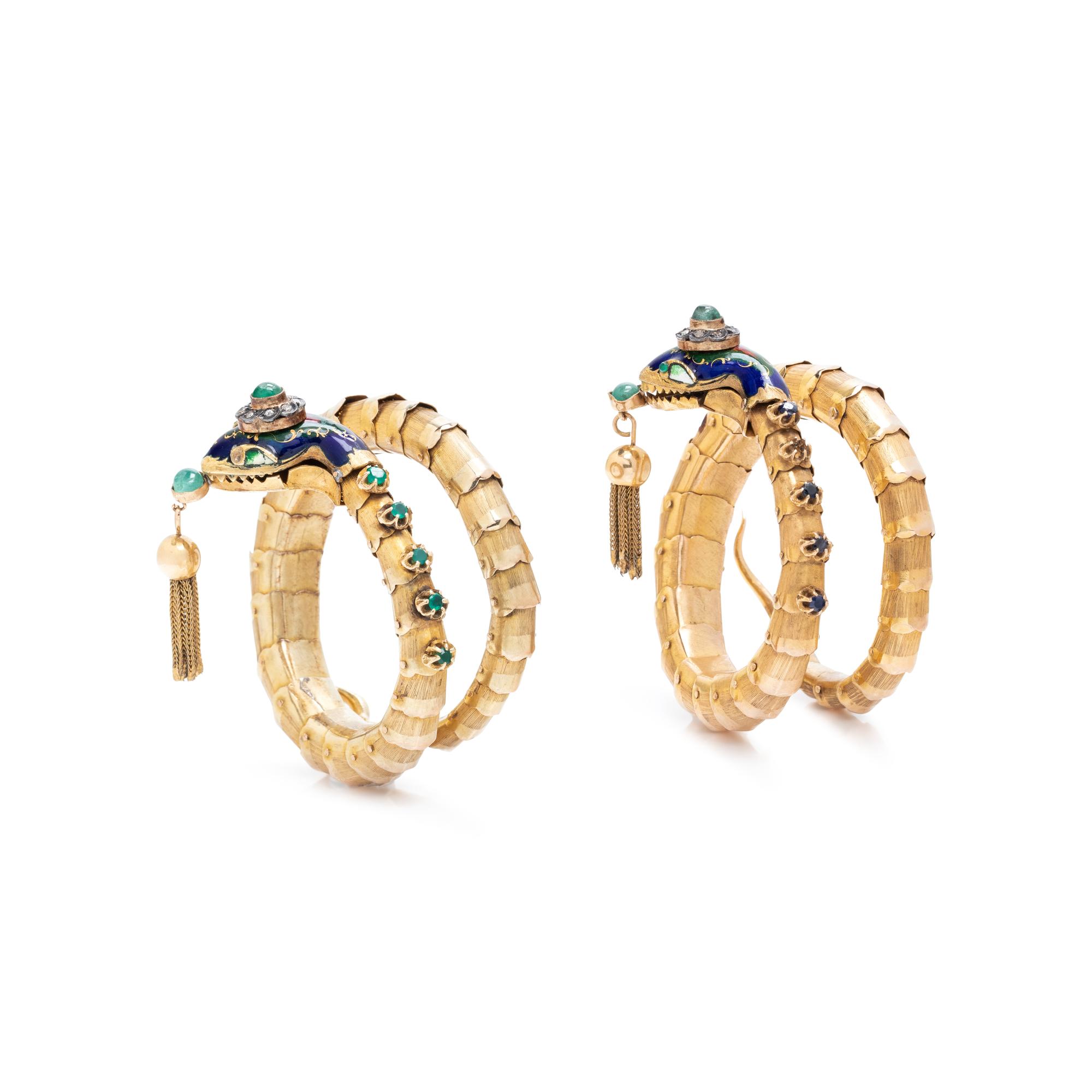 YELLOW GOLD, ENAMEL, DIAMOND AND GEMSTONE BANGLE BRACELETS