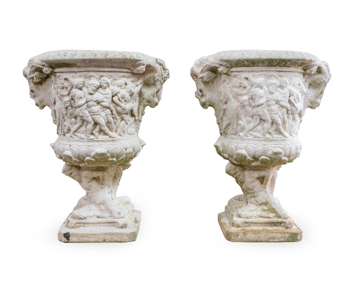 A Pair of Cast Stone Campana-form Urns — 20TH CENTURY