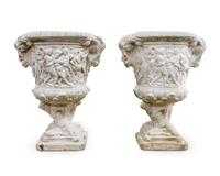 A Pair of Cast Stone Campana-form Urns — 20TH CENTURY