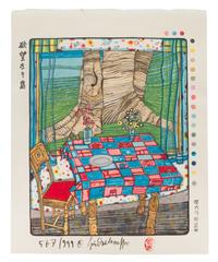 Friedensreich Hundertwasser, (Austrian, 1928-2000), The Woodcut Works of Hundertwasser, 1977 (complete volume with original color woodc