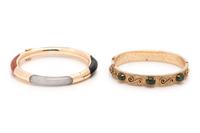 YELLOW GOLD, GOLD PLATED AND HARDSTONE BANGLE BRACELETS