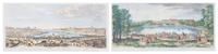 A Group of Two French Handcolored Engravings, Height 16 1/2 x width 25 1/2 inches with frame.