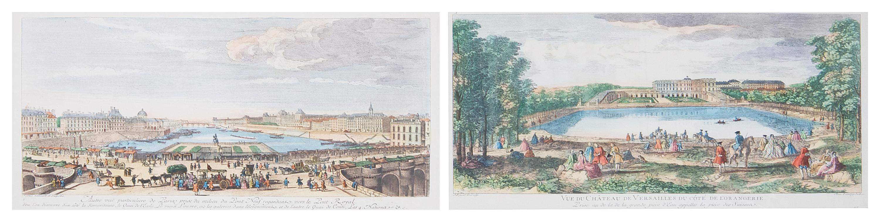 A Group of Two French Handcolored Engravings, Height 16 1/2 x width 25 1/2 inches with frame.