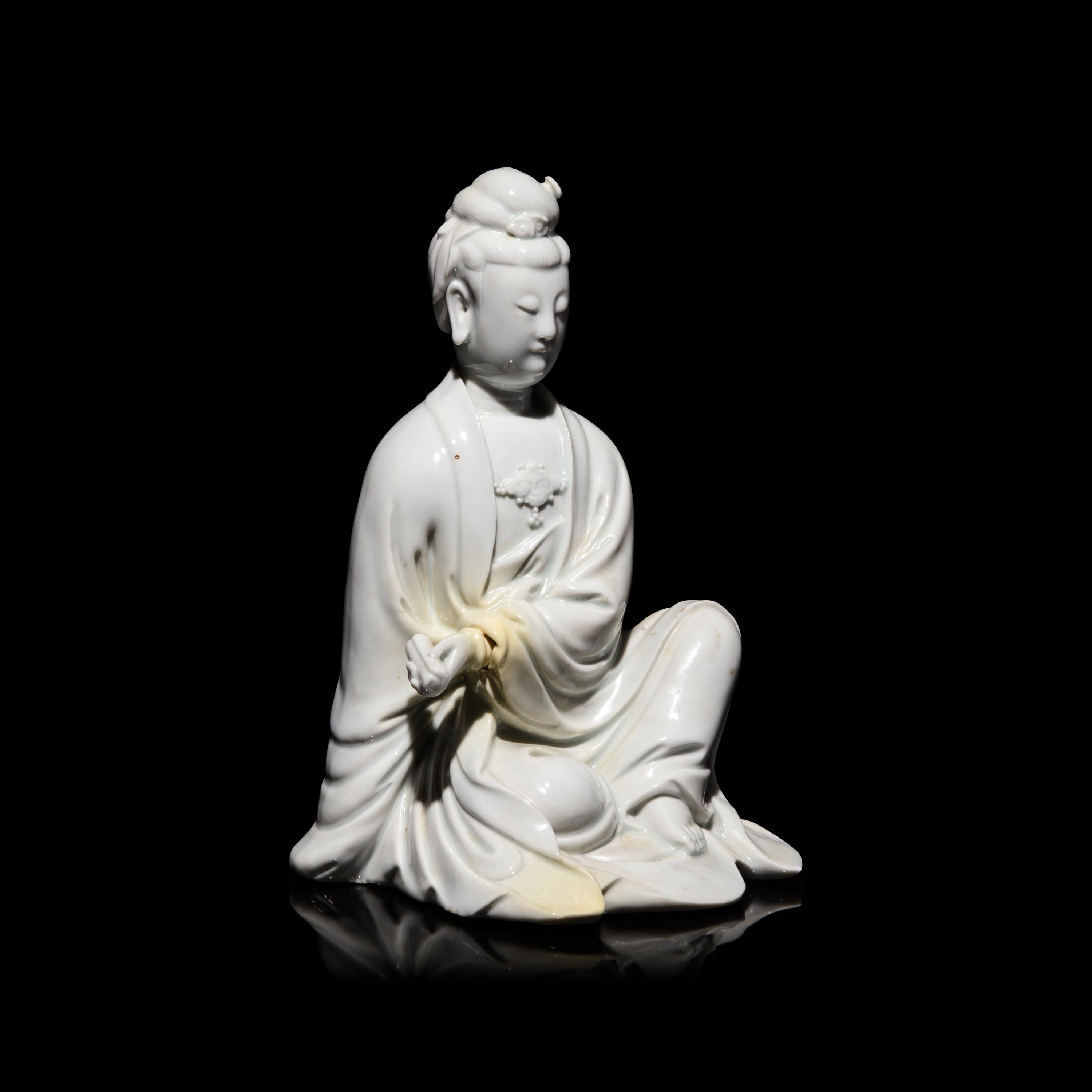 A Chinese Blanc de Chine Figure of Guanyin, Puji Yuren Mark