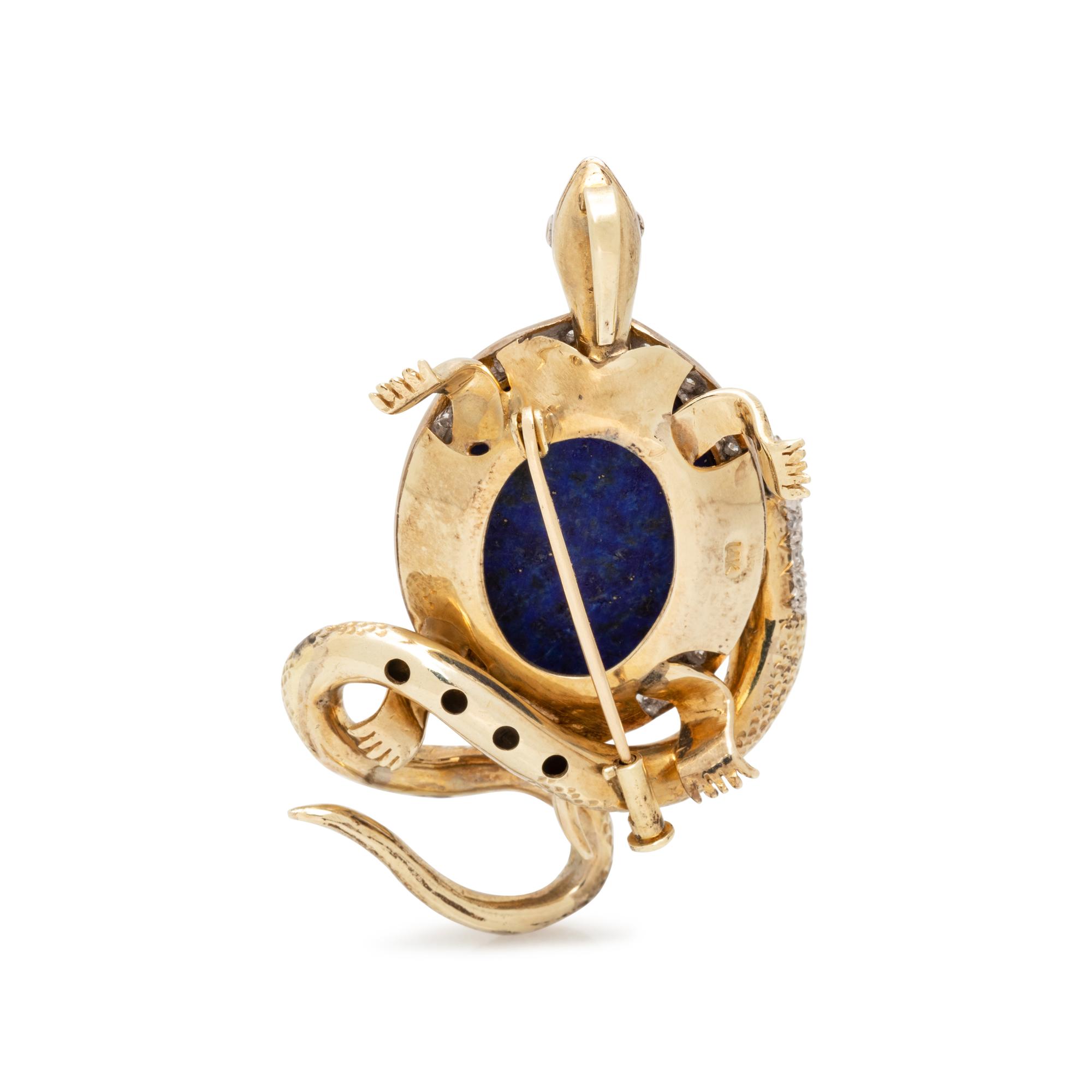 LAPIS LAZULI AND DIAMOND TURTLE AND SNAKE PENDANT/BROOCH