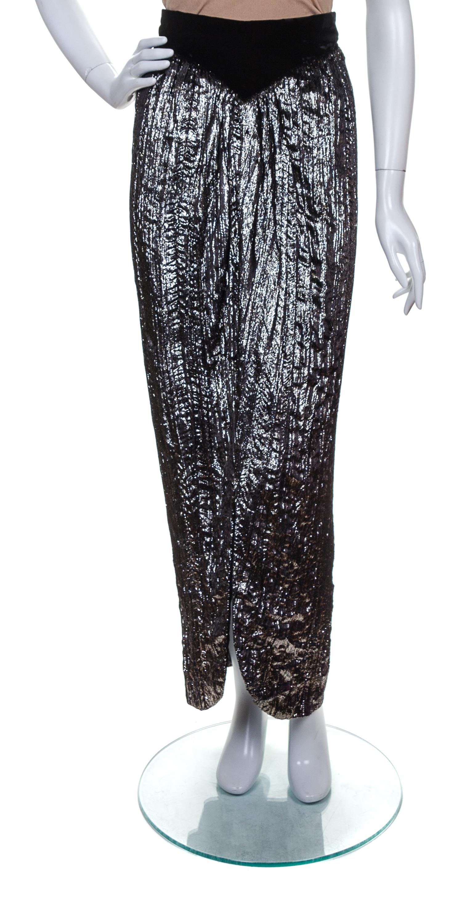 A Valentino Black and Gold Pleated Velvet Evening Skirt, Size 8.