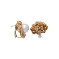 SOUTH SEA CULTURED PEARL AND COLORED DIAMOND EARRINGS