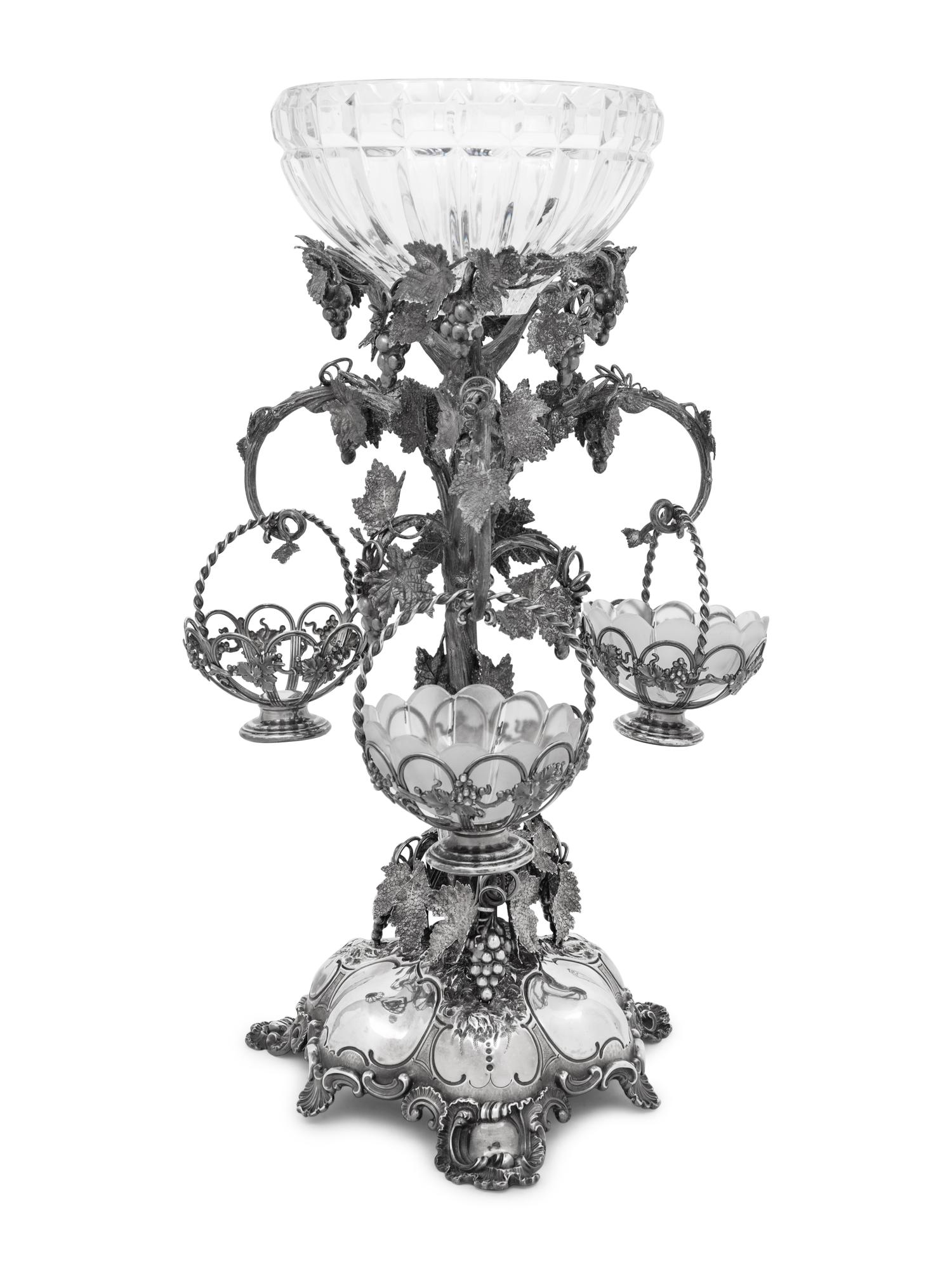 A Victorian Silver and Cut-Glass Epergne