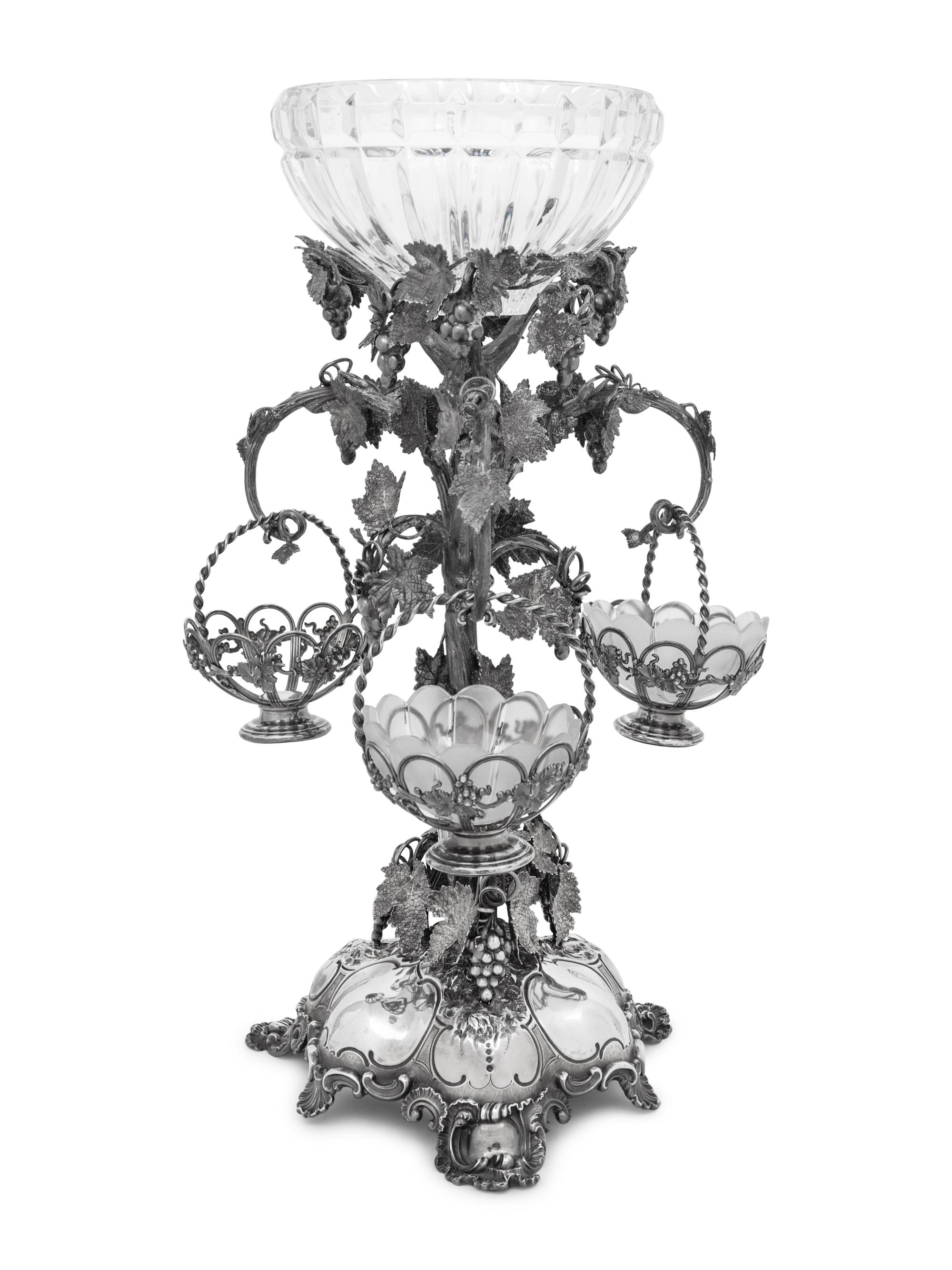 A Victorian Silver and Cut-Glass Epergne