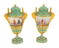 A Pair of Sèvres Style Porcelain Urns and Covers