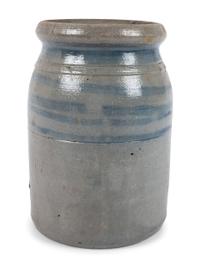 Three Western Pennsylvania Cobalt-Striped Stoneware Canning Jars