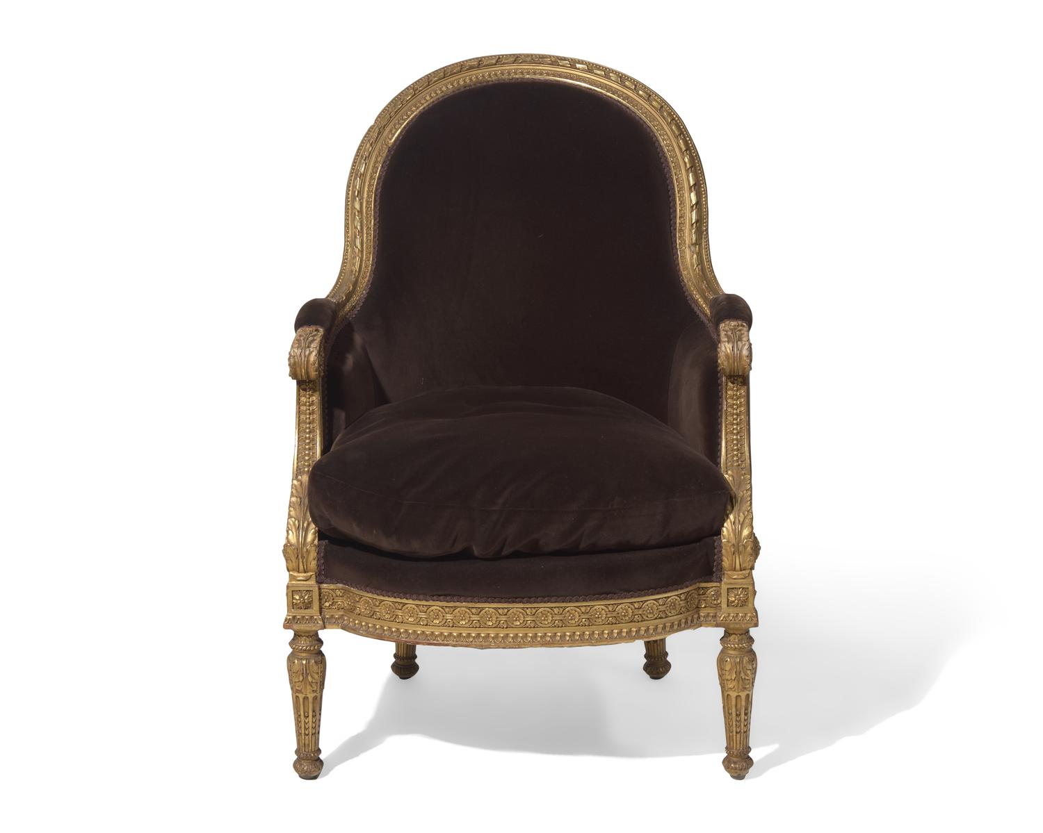A Louis XVI style giltwood bergère, probably 19th century