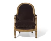 A Louis XVI style giltwood bergère, probably 19th century