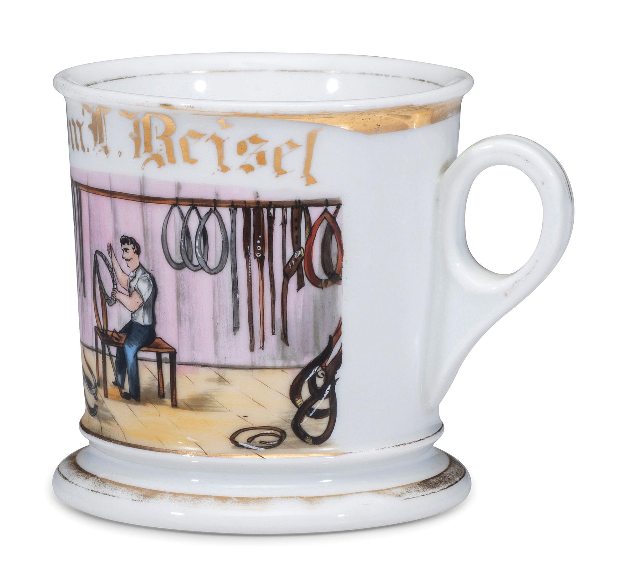 A Harness Maker's Porcelain Occupational Shaving Mug